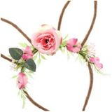 Chaks Verkleed diadeem paashaas/bunny oren - 2x - met bloemen - roze - one size