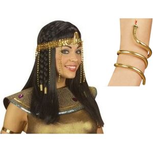 Verkleed accessoire setje Cleopatra - hoofdband en armband goud - Egypte thema party