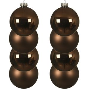 8x stuks kerstballen walnoot bruin van glas 10 cm - mat/glans - Kerstversiering/boomversiering
