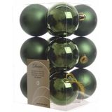Decoris Kerstballen - 12 stuks - donkergroen - kunststof - 6 cm