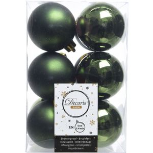 Decoris Kerstballen - 12 stuks - donkergroen - kunststof - 6 cm