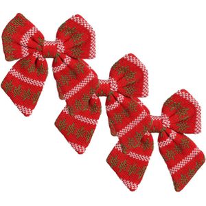 House of Seasons kerst ornament strik - 3x -rood 20 x 17 cm - polyester