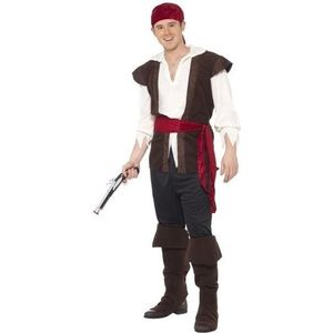 Zwart/wit/rood piraten kostuum voor heren - verkleedkleding