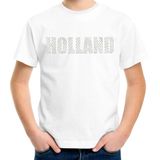 Glitter Holland t-shirt wit met steentjes/rhinestones voor kinderen - Oranje fan shirts - Holland / Nederland supporter - EK/ WK shirt / outfit