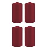 4x Bordeauxrode cilinderkaarsen/stompkaarsen 8 x 15 cm 69 branduren - Geurloze kaarsen - Woondecoraties