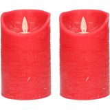 2x Rode LED kaarsen / stompkaarsen 12,5 cm - Luxe kaarsen op batterijen met bewegende vlam