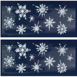 2x Kerst raamversiering raamstickers witte glitter sneeuwvlokken 23 x 49 cm - Raamversiering/raamdecoratie stickers