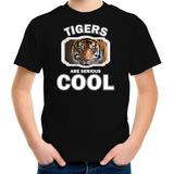 Dieren tijgers t-shirt zwart kinderen - tigers are serious cool shirt  jongens/ meisjes - cadeau shirt tijger/ tijgers liefhebber - kinderkleding / kleding