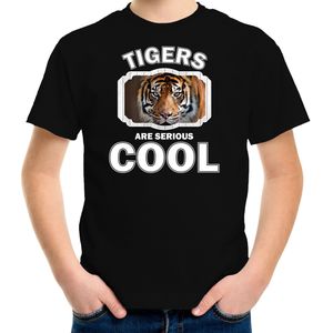 Dieren tijgers t-shirt zwart kinderen - tigers are serious cool shirt  jongens/ meisjes - cadeau shirt tijger/ tijgers liefhebber - kinderkleding / kleding