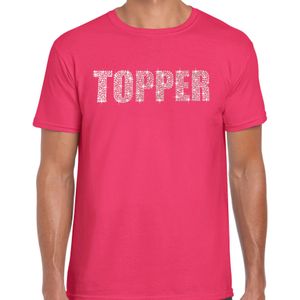 Glitter Topper t-shirt roze met steentjes/ rhinestones voor heren - Glitter kleding/ foute party outfit