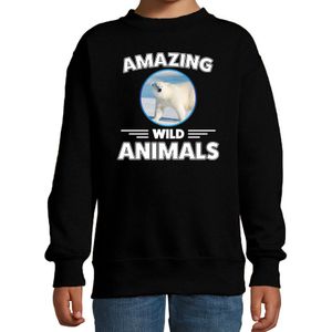 Sweater ijsbeer - zwart - kinderen - amazing wild animals - cadeau trui ijsbeer / ijsberen liefhebber