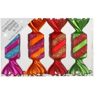 4x stuks kunststof kersthangers snoepjes gekleurd 10,5 cm kerstornamenten - Kunststof ornamenten kerstversiering