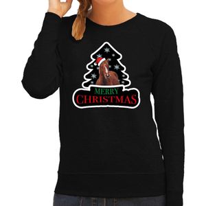Dieren kersttrui paard zwart dames - Foute paarden kerstsweater - Kerst outfit dieren liefhebber