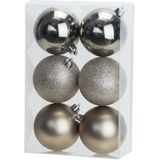 12x stuks kunststof kerstballen champagne 8 cm mat/glans/glitter - Onbreekbare plastic kerstballen - Kerstversiering