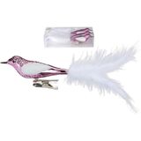 6x stuks decoratie vogels op clip roze 20 cm - Decoratievogeltjes/kerstboomversiering/bruiloftversiering