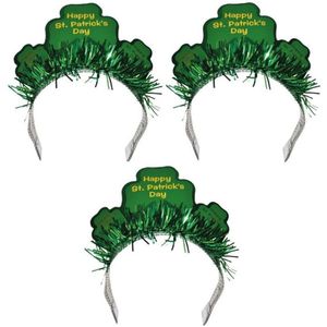 3x Happy St. Patricks day diadeem/haarband voor volwassenen - St. Patricksday verkleedaccessoires haarbanden/diademen