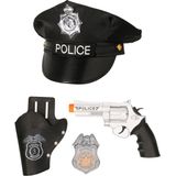 Carnaval verkleed politiepet - zwart - met pistool/badge - heren/dames - verkleedkleding accessoires
