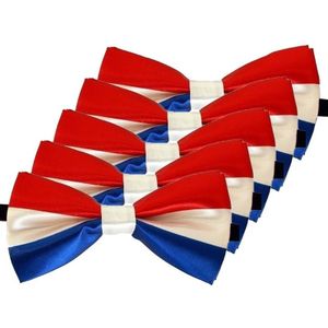 5x Rood/wit/blauw verkleed vlinderstrikjes 12 cm voor dames/heren - Nederland/Holland thema verkleedaccessoires/feestartikelen - Vlinderstrikken/vlinderdassen met elastieken sluiting