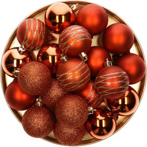 40x stuks kunststof/plastic kerstballen oranje/koper mix 6 cm in giftbag - Kerstboomversiering/kerstversiering