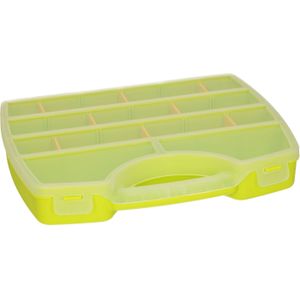 Plasticforte Opbergkoffertje/opbergdoos/sorteerbox - 13-vaks - kunststof - groen - 25 x 21 x 4 cm