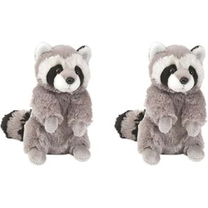 2x Stuks Pluche Grijze Wasbeer Knuffel 25 cm - Wasberen Dieren Knuffels - Speelgoed Voor Kinderen