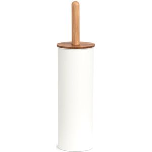 Zeller WC/Toiletborstel in houder - bamboe hout - wit - H38 x D10 cm