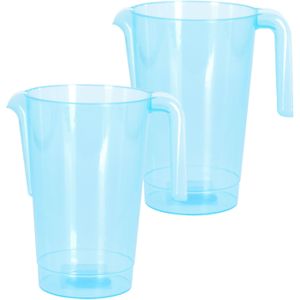 Excellent Houseware Schenkkan/waterkan - 2x - blauw - 1500 ML - kunststof - 20 x 18 x 20,5 cm