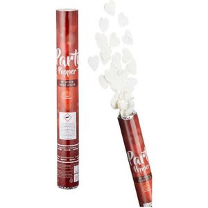 Cepewa Party popper/confetti shooter - 2x - valentijn/bruiloft hartjes - papier - wit - 40 cm