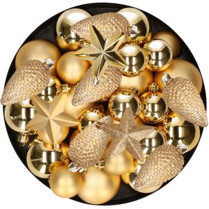 Kerstversiering kunststof kerstballen/hangers goud 6-8-10 cm pakket van 68x stuks - Kerstboomversiering