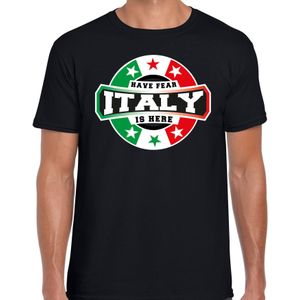 Have fear Italy is here t-shirt met sterren Italiaanse vlag - zwart - heren - Italie supporter / Italiaans elftal fan shirt / EK / WK / kleding