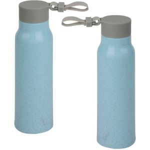2x Stuks glazen waterfles/drinkfles blauwe coating met kunststof schroefdop 300 ml - Sportfles - Bidon
