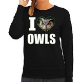 I love owls trui met dieren foto van een uil zwart voor dames - cadeau sweater uilen liefhebber