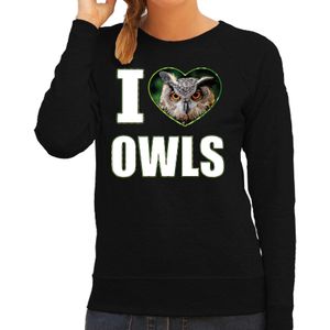 I love owls trui met dieren foto van een uil zwart voor dames - cadeau sweater uilen liefhebber
