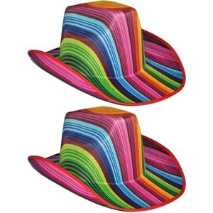 4x stuks gekleurde gestreepte cowboyhoed - Carnaval verkleed  hoeden regenboog kleuren