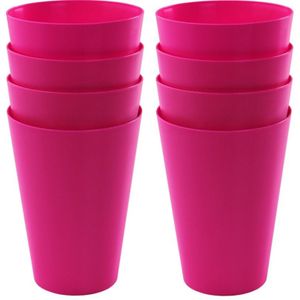 8x drinkbekers van kunststof 430 ml in het roze - Limonade bekers - Campingservies/picknickservies