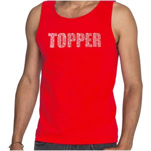 Glitter Topper tanktop rood met steentjes/ rhinestones voor heren - Glitter kleding/ foute party outfit