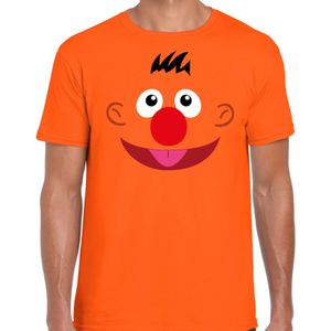 Oranje cartoon knuffel gezicht verkleed t-shirt oranje voor heren - Carnaval fun shirt / kleding / kostuum