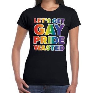 Lets get gay pride wasted gay pride t-shirt zwart met regenboog tekst voor dames -  Gay pride/LGBT kleding