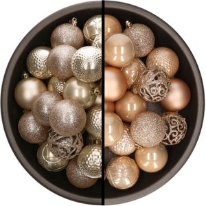 Kerstballen - 74x stuks - champagne en lichtbruin - 6 cm - kunststof