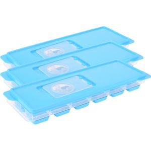 Set van 5x stuks trays met ijsklontjes/ijsblokjes vormpjes 12 vakjes kunststof blauw met afsluitdeksel