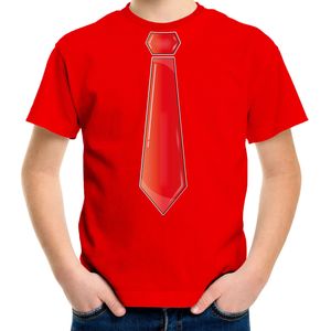 Bellatio Decorations Verkleed t-shirt voor kinderen - stropdas - rood - jongen - carnaval/themafeest