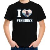 I love penguins t-shirt met dieren foto van een pinguin zwart voor kinderen - cadeau shirt pinguins liefhebber - kinderkleding / kleding