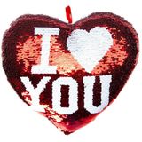 Hartjes kussen I Love You rood metallic met pailletten 35 cm - sierkussens - valentijn decoratie / versiering