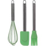 La Cucina Keukengerei set - 3 stuks - garde/pannenlikker/bakkwast - groen - RVS/siliconen - 26 cm