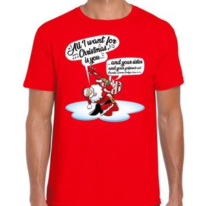 Fout Kerst shirt / t-shirt - Zingende kerstman met gitaar / All I Want For Christmas - rood voor heren - kerstkleding / kerst outfit