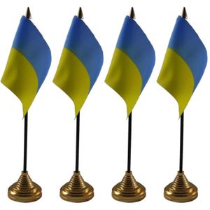 4x stuks Oekraine tafelvlaggetjes 10 x 15 cm met standaard