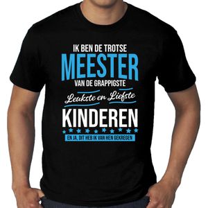 Grote maten Trotse meester cadeau t-shirt zwart voor heren - wit en blauwe letters - verjaardag / bedankje / cadeau shirts voor leraar