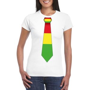 Wit t-shirt met Limburgse kleuren stropdas dames - Carnaval shirts