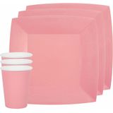 Santex feest/verjaardag servies set - 20x bordjes en bekertjes - roze - karton