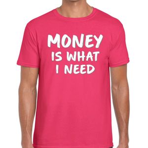 Money is what i need fun tekst t-shirt roze heren - heren tekst shirt Money is what i need